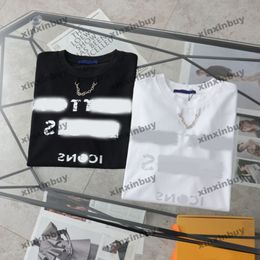 xinxinbuy Men designer Tee t shirt 2024 collar iron chain destroyed letter short sleeve cotton women Grey black white S-2XL