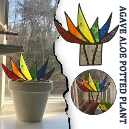 Suncatchers Suncatcher Stained Agave Plant Flower Pot Ornament Home Handmade Craft for Garden Yard Outdoor Indoor Table Desk