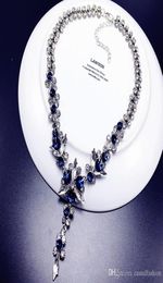Top Quality Crystal Flower Necklaces Pendant Clavicle Jewelry Elegant Blue Necklace For Wedding Party Bridal Jewelrys7300349