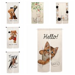 Curtains Funny Animal Door Curtain Noren Cute Bear Cat Dog Partition Kitchen Doorway Japanese Style HalfCurtain Home Restaurant Decor