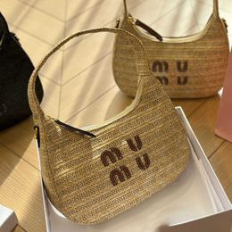 Designer Women Bag Mimu Classic Panier Hobo Beach Raffia Basket Straw Crochet WIth Strap Handbag Moon Bags Soft Pleated Tote 240314