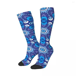 Men's Socks Blue Arabesque Mandala Art MORROCAN Unisex Winter Windproof Happy Street Style Crazy Sock