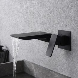 Bathroom Sink Faucets Luxury Faucet Waterfall Mixer Tap Black Wall Mounted Brass And Cold Life Decoration El Water Taps