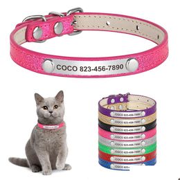 Dog Collars & Leashes Dog Collars Leashes Personalised Cat Collar Custom Leather Engraved Puppy Kitten Id Necklace Bling Pet For Small Dhlq7