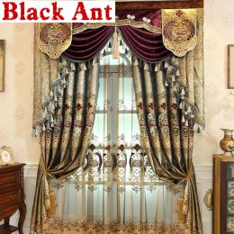 Curtains Europe Palace SemiBlackout Curtains Luxurious Gold Jacquard Embroidered Bedroom For Living Room Villa Door Window Drapes XM119