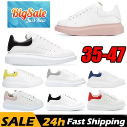 Designer Casual Shoes Woman Mens White Smooth Calf Leather Large Flat Laces Platform Rubber Sole Sneakers Black Pink Light Blue Toe Suede