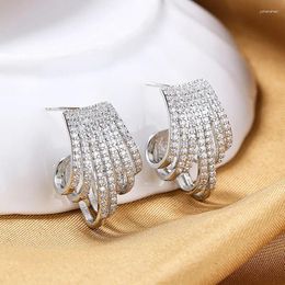 Stud Earrings 2024 22MM S925 Sterling Silver Light Luxury Zircon Gold Irregular For Women Fashion Charm Jewellery
