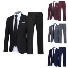 Formal Suit Set Fashion Buttons Pockets Blazer Men Business Turndown Collar for Dating 240311