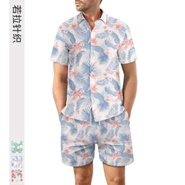 Designer Suit European Mens Casual Loose Shirt Set Hawaii Digital Print Beach Short Sleeve Shorts Qtdf