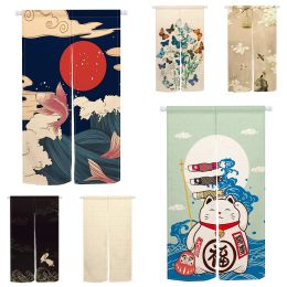 Curtains Store Lucky Cat Door Curtain Two Half Door Curtain Japanese Wave Solid Color Curtain Special Discounts Kitchen Partitions