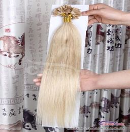 100s 18quot22quot Indian Remy Prebonded Fusion Keratin Nail Tip U Tip Human Hair Extensions Bleach Blonde 61305g per stran9314640