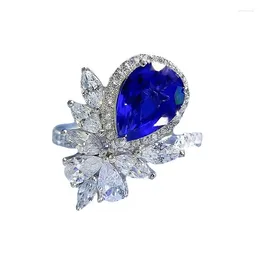 Cluster Rings Spring Qiaoer Luxury 925 Sterling Silver Pear Cut 7 10 MM Sapphire Gemstone Women Ring Wedding Engagement Fine Jewelry