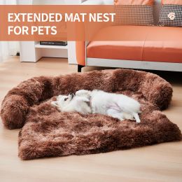 Mats Fluffy Calming Large Dog Bed Deluxe AntiAnxiety Plush Dog Mat Dog Couch Cover for Furniture Car Protector Washable Stain Color