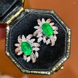 Stud Earrings LR Fine Jewelry 1.2ct Real 18K White Gold AU750 Natural Emerald Gemstones Diamonds For Women Presents