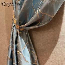 Curtains Curtains for Living Dining Room Bedroom Dark Blue Embossed Threedimensional Gold Silk Leaf Curtain Modern Light Luxury Shading