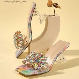 Sandals Fairy open rhinestone decoration thick heel casual summer French style niche womens high heels Q240314