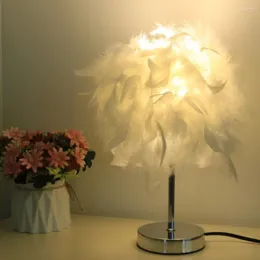 Table Lamps Feather Lamp With US/EU/UK Plug 3000K-4000K Warm Light El Bedroom Atmosphere Night Festival Gifts Home Decoration