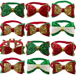 Accessories Shiny Sequins Christmas Style Pet Dog Cat Bowties Neckties Adjustable Dog Bow Tie Grooming Accessories Supplies for Small Dogs