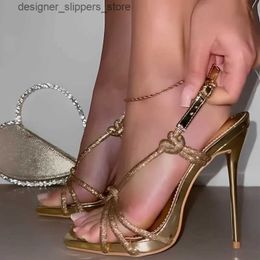 Dress Shoes New Street Date Rhinestone Open Toe Sexy Banquet Pointed Toe Stiletto Womens Super High Heel Sandals Q240314