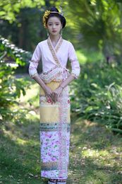 Ethnic Clothing Yellow White Dai Women's Top Skirt Set Chinese Style Unique Work Tourismpography Holiday