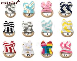 12pcs DIY Baby Toy Organic Teething Ring Bunny Ear Teething Ring For BabyFabric And Wooden Teether Ring Inside Crinkle Material2805425