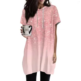 Women's T Shirts Hoodies Casual Short Sleeve Fashion Print Tunic Tops With Pockets Winter Clothes For Women 2024 Plus Size Women'