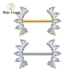 Right Grand ASTM 36 14G Threadless Push Pin Nipple Barbell Pear CZ Cluster Shield Ring Piercing Jewellery 240311