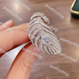 Band Rings Ins Top Sell Wedding Rings Jewellery Sterling Sier Pave White Sapphire CZ Diamond Gemstones Eternity Feather Open Adjustable Ring for Lover