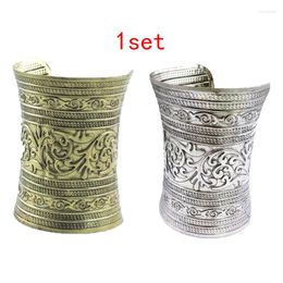 Bangle 2PC Fashion Boho Vintage Bronze Metal Carved Cuff Opening Adjustable Big Bracelet Armband Ethnic Jewellery Gift B10