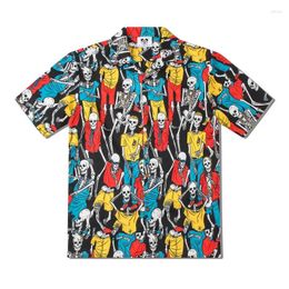 Men's Casual Shirts Summer Funny Skull Printed Hawaiian Beach Shirt For Men Short Sleeve Hawaii Aloha Mens Holiday Vacation Clothing Chemise