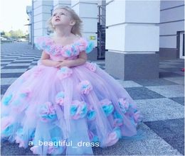 Floral Ball Gown Flower Girl Dresses Ruffle Combined Colorful Hand Made Flower Girl Pageant Gowns Custom Made First Communion Gown5951915