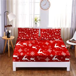 Set Christmas tree Digital Printed 3pc Polyester Fitted Sheet Mattress Cover Four Corners with Elastic Band Bed Sheet Pillowcases