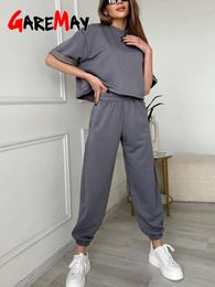 Women's Two Piece Pants Casual Summer Oversize Trouser Suit Cotton Gray White Classic Top And Tracksuit Set Women 2024 Outfits