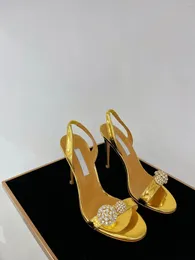 Dress Shoes 2024 High Heels One Belt Sandals Rhinestones Silk Genuine Leather Women Crystal Open Toe Slingbacks Trendy Concise