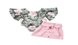 Baby Clothes Set Fashion Kids Baby Girl Outfits Children039s Girl Clothes 2Pcs Floral Flare Sleeve Romper Tops Pencil Skirt Sum9695491