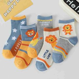 Kids Socks 5 Pairs Boys Socks Mid Length 1-12Y Kids Cute Lion Pattern Cute Mid Cap Baby Socks YQ240314