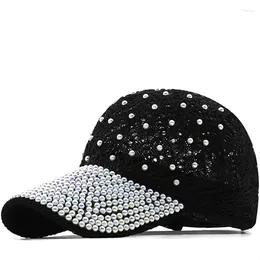 Ball Caps Sequin Rhinestone Baseball Cap Women Snapback Hats For Women's Adjustable Mesh Hollow Bone Casquette Pearl Female