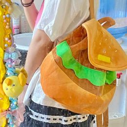 Backpacks Storage Bags Girls Shoulder Bags Large Capacity Hamburger Plush Backpack Cartoon Burger Bag Kids Pack Kindergarten School BagL2403