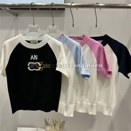 Short Sleeve Knits Top Women Letters Jacquard Knitwear Casual Style Crew Neck Knitwears Spring Summer Pullovers