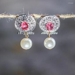 Dangle Earrings Exquisite Pearl Stud Wedding Bridal Pink Glass Filled Silver Color For Women Luxury Jewelry Gift