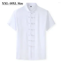 Men's Casual Shirts Size Plus 7XL 8XL 10XL Summer Tang Suit Short Sleeve Shirt Chinese Traditional 4 Colors Loose Male