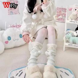 Kids Socks Womens Harajuku Steampunk Y2K Spicy Girls Gothic Japanese Lamb Hair Cute Wool Ball JK Knitted Stacked Socks Legs Warm Sleeves YQ240314