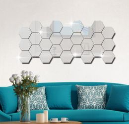 Diy Room Wall Hexagon 3d Stickers Decorative Mirror Decor Acrylic Mirrored Sticker Living Art Home Decor bbyea2881588
