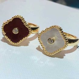 Designer Clover ring Vintage Four Leaf Clover Charm rings 678 Back Mother-of-Pearl Sterling Silver Gold jewlery designer for women wedding Jewellery gift SWUM
