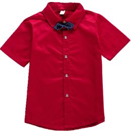 Teenage Boys White Shirt Summer Cotton Bow Design Short Sleeve Big Boy Button Down Shirts Children Tie Blouse 240307