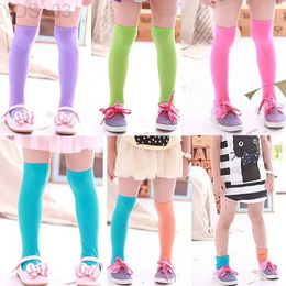 Kids Socks 1 Pair Kids Sock Candy Color Baby Girls Knee High Long Socks Girl Children Accessories Solid Colors 3-12Y Children Stockings YQ240314