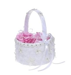 White Wedding Flower Girl Basket with Satin Lace Bowknot Flower Petal Basket Wedding Favour Wedding Accessory B56672853784