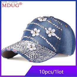 Ball Caps 10pcs Wholesale Sunbonnet Women Hats Baseball Cs Diamond Net Sun Block Snback Cs Girls Outdoor Street Hip Hop M9156 L240314