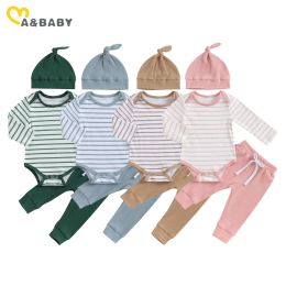 Sets ma&baby 018M Newborn Infant Baby Boy Girl Clothes Sets Knit Long Sleeve Striped Romper Pants Hat Fall Spring Casual Outfits