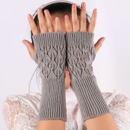 2018 New Winter Women Fingerless Knitted Long Gloves Arm Warmer Wool Half Finger Mittens 12pairs lot271K